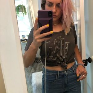 DOE UO gray palm graphic pocket tee size small